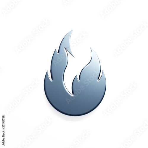 Silver fire flame with negative space. 3D render illustration
