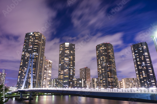 Canvas Print night scene of high rise apartments at tatsumi koto ward tokyo