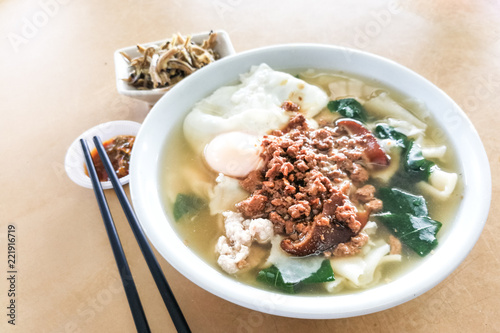 Delicious Pan Mee noodle soup, popular Chinese food in Malaysia photo