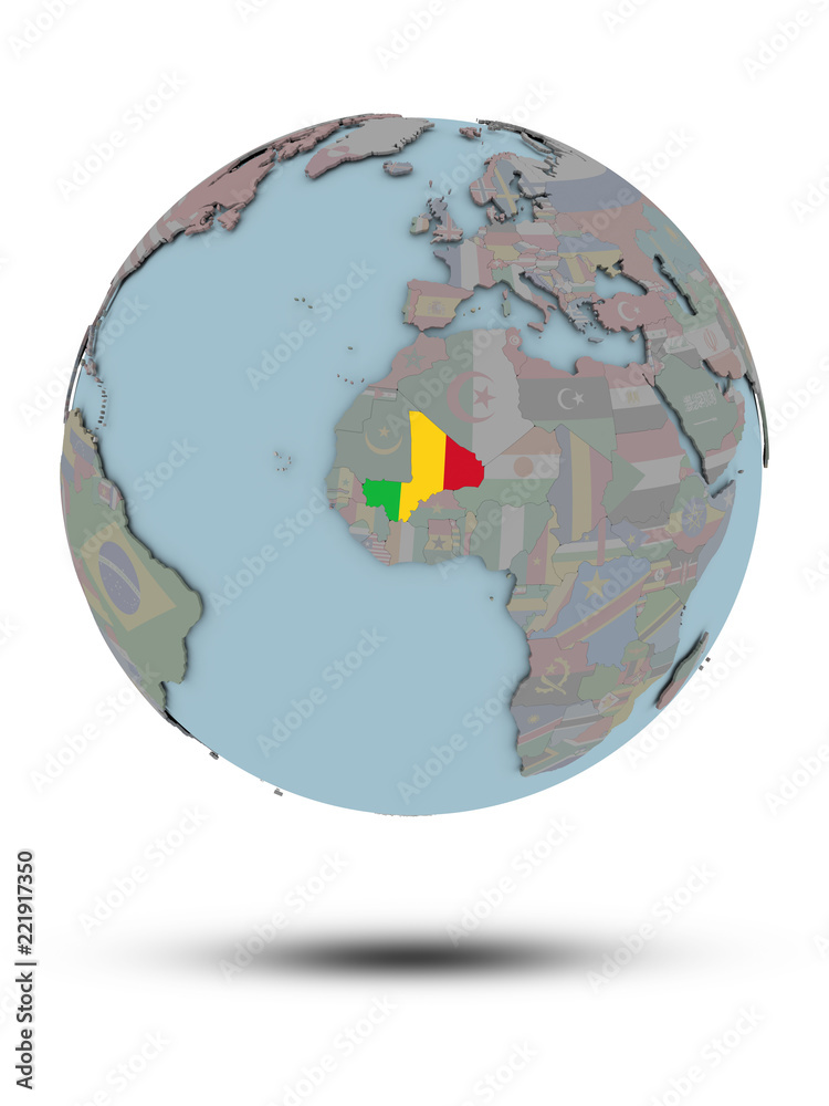 Mali on political globe isolated Mali on political globe isolated
