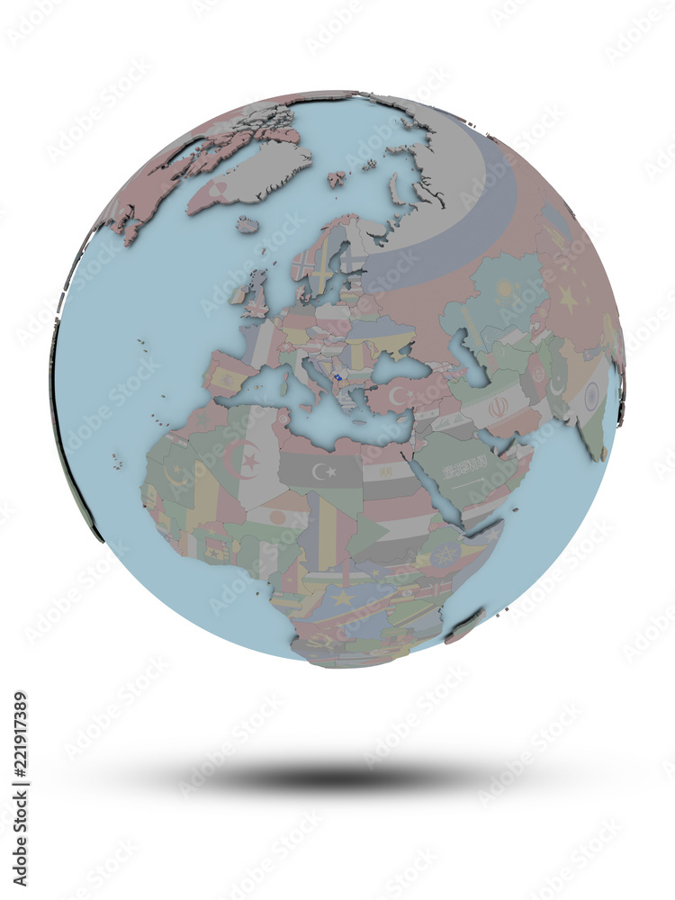 Kosovo on political globe isolated Kosovo on political globe isolated