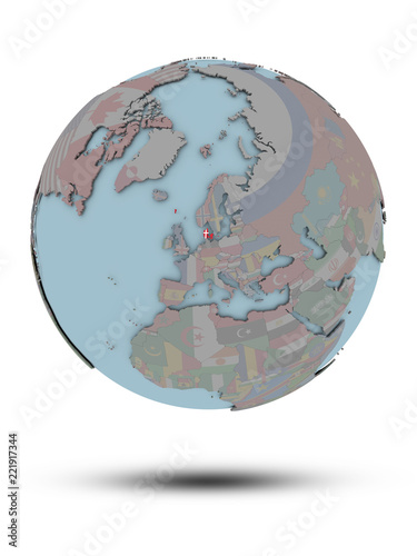 Denmark on political globe isolated