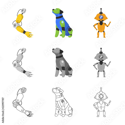 Isolated object of robot and factory icon. Collection of robot and space stock vector illustration.