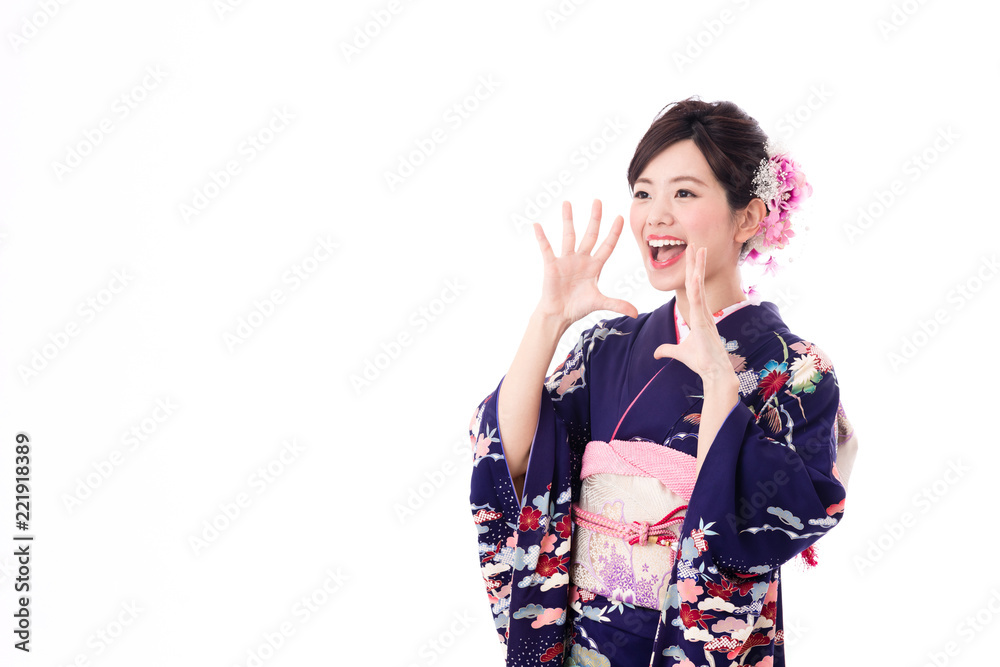 portrait of young asian woman wearing purple kimono on white background portrait of young asian woman wearing purple kimono on white background
