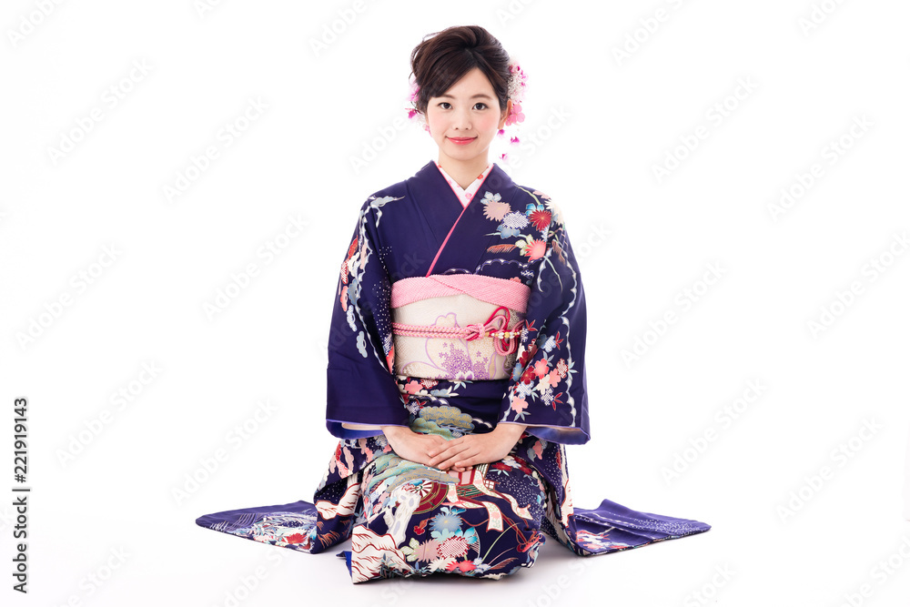 portrait of young asian woman wearing purple kimono on white background portrait of young asian woman wearing purple kimono on white background