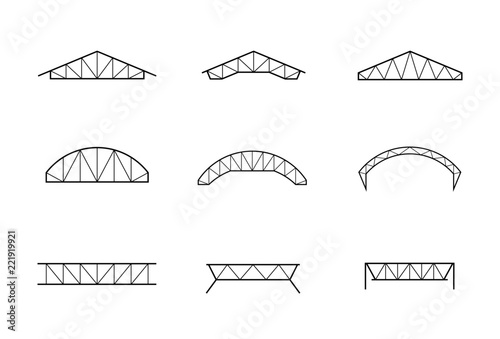 Silhouette of roofing steel frame, set of truss icon vector illustration