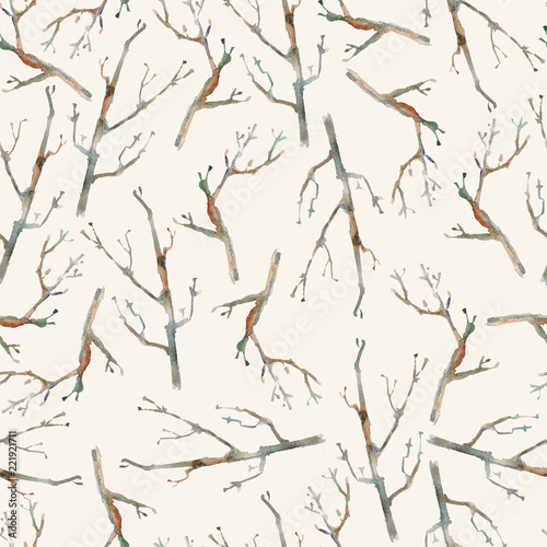 Watercolor seamless pattern with branches. Minimalistic scandina