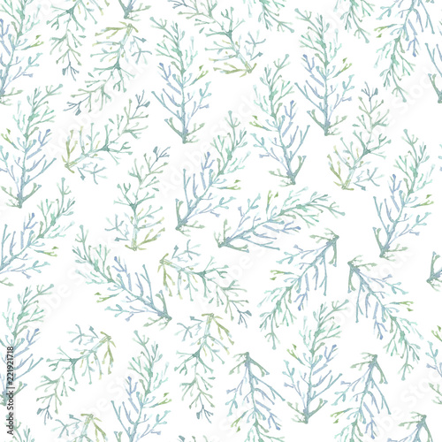 Watercolor seamless pattern with fern  foliage. Minimalistic sca
