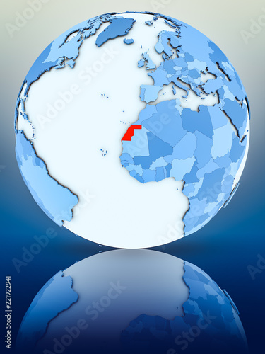 Western Sahara on blue globe