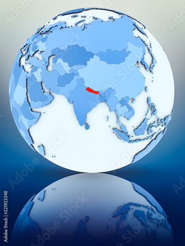 Nepal on blue globe