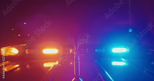 top view of police car emergency lights flashing turning 
