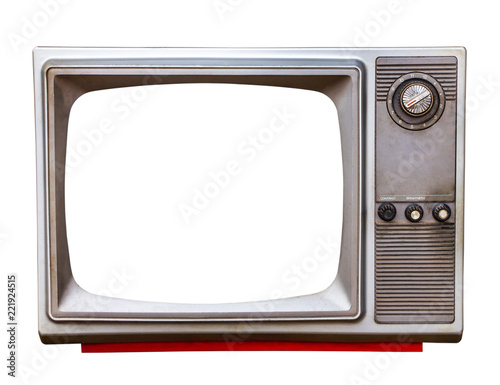 Classic Vintage Retro Style old  television with cut out screen,old  television on  isolated background.