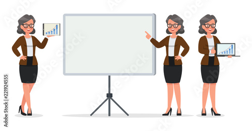 set of business woman working in office character vector design