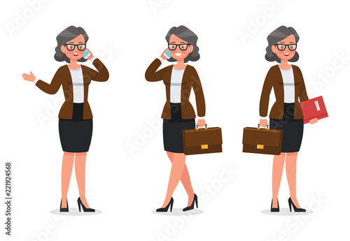 set of business woman working in office character vector design no2