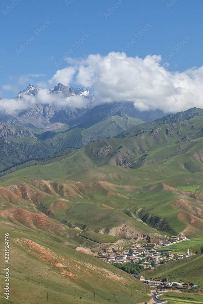 Village in the valley in Qinghai, China