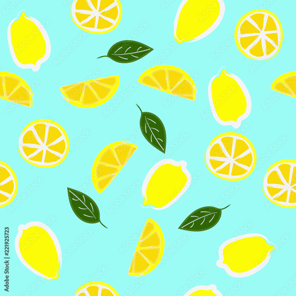 Lemons with leaves seamless pattern vector illustration Lemons with leaves seamless pattern vector illustration