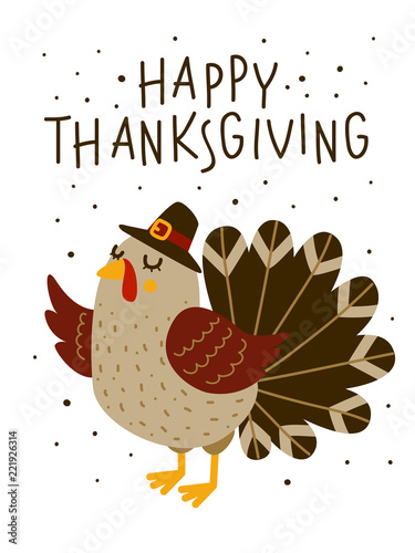 Thanksgiving greeting card with cute turkey