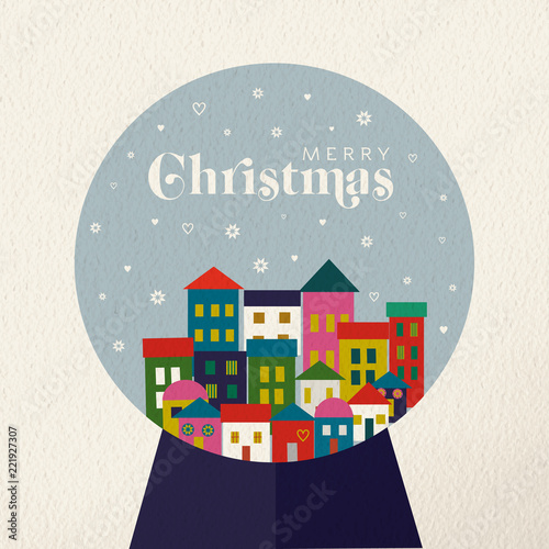 Christmas vintage card of retro holiday snow globe