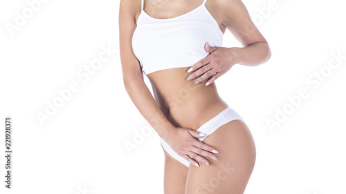 Body Care. Beautiful Woman In Shape With Fit Slim Body, Healthy Smooth Soft Skin In White Bikini Panties