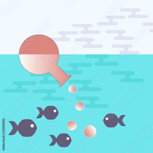 Chemical contaminant concept. Metaphorical water,ocean,marine pollution. Vector illustration. 