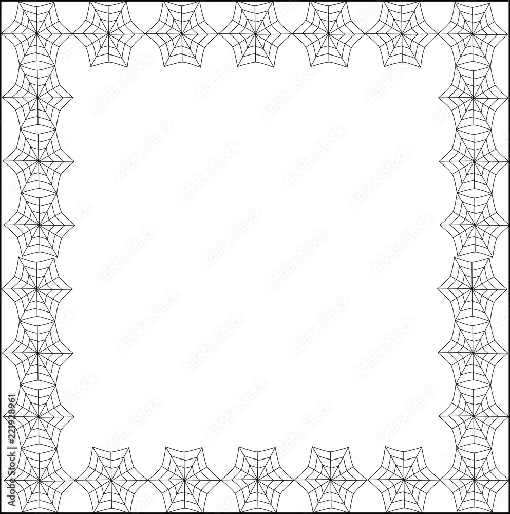 Fototapeta premium Halloween square black spiderweb frame with copy space on white background.