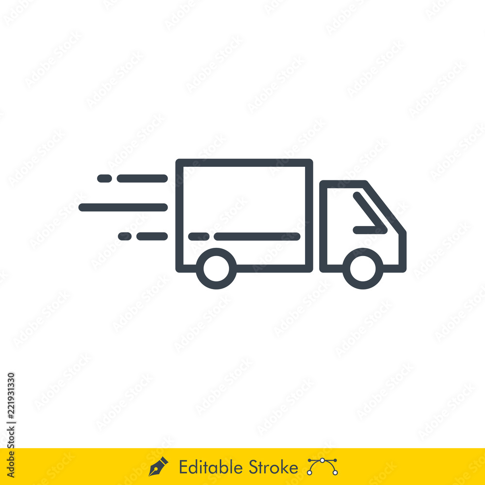 Delivery Truck (Pickup Box Car Delivery) Icon / Vector - In Line / Stroke Design