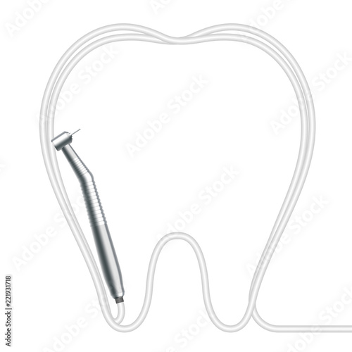 Dental handpieces instrument and tooth shape frame made from cable, illustration 3D virtual design isolated on white background, with copy space
