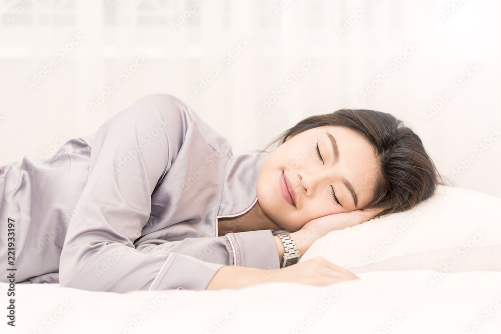 Beautiful Attractive Asian woman sleep and sweet dream on bed in bedroom in the morning feeling so relax and comfortable,Healthcare Concept Beautiful Attractive Asian woman sleep and sweet dream on bed in bedroom in the morning feeling so relax and comfortable,Healthcare Concept