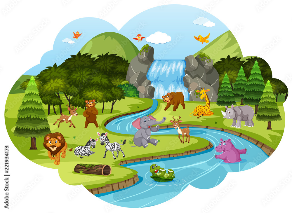 Obraz premium Animals in forest scene