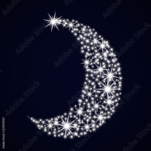 Abstract moon nighttime. Glowing stars. Christmas Card. Vector illustration New year.