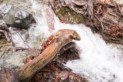 Autumn waterfall with rocks and leaves in Troodos mountains in Cyprus photo