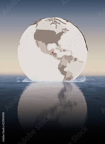 Belize on globe in water