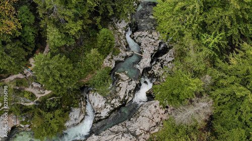 Aerial view of beautiful Mostnica river - national park Triglav in Slovenia.