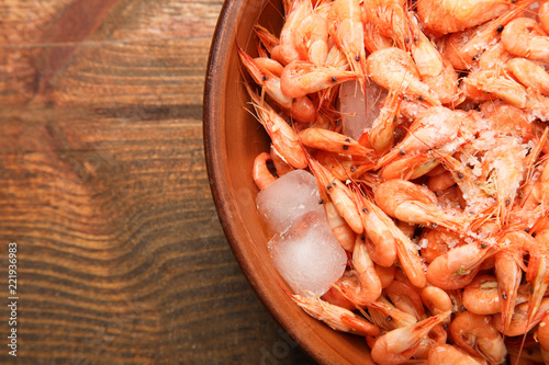 Boiled shrimp, seafood.