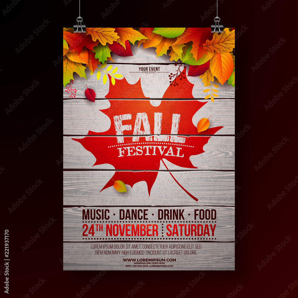 Autumn Party Flyer Illustration with falling leaves and typography ...