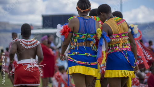 An African black young women with African traditional, cultural cloth has beads accessory (Zulu Tribe), South Africa
