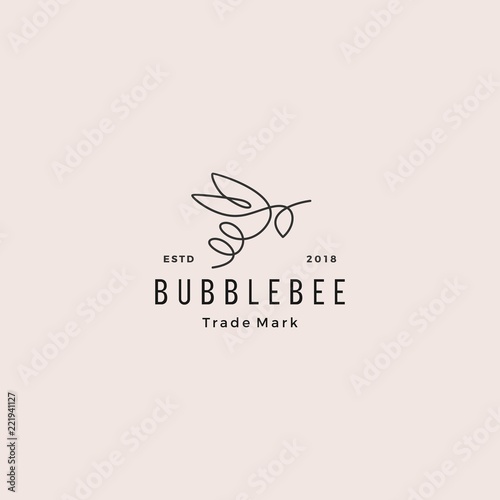 continuous line bee logo hipster retro vintage vector icon bumblebee outline monoline linear illustration
