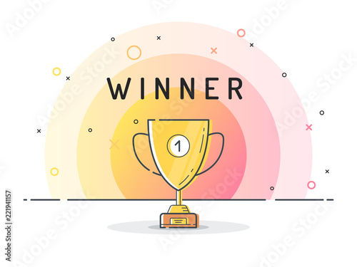 Golden trophy cup. Trendy flat vector on white background. Vector Illustration. 