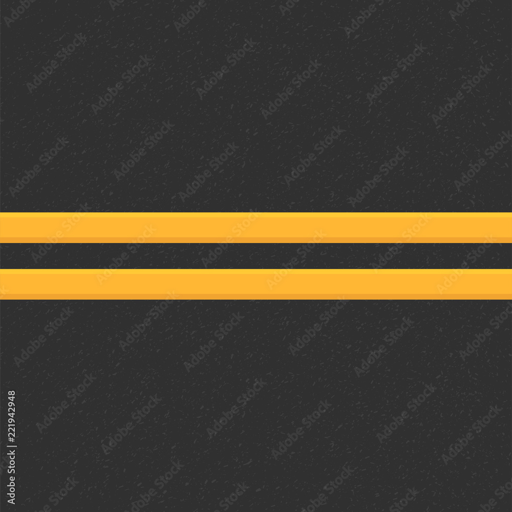 Fototapeta premium Structure of granular asphalt. Road background with Asphalt texture. Asphalt texture with two yellow line road marking. Abstract road background. Stock vector illustration
