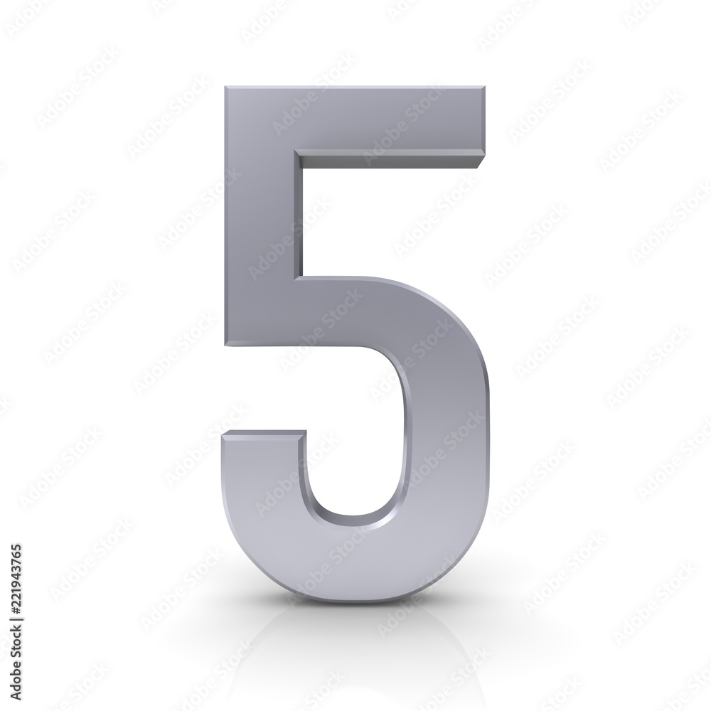 5 number five fifth 3d silver sign isolated
