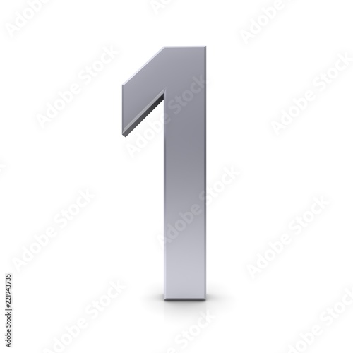1 number one first 3d silver sign isolated