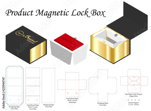 rigid magnet box template 3d mockup with dieline