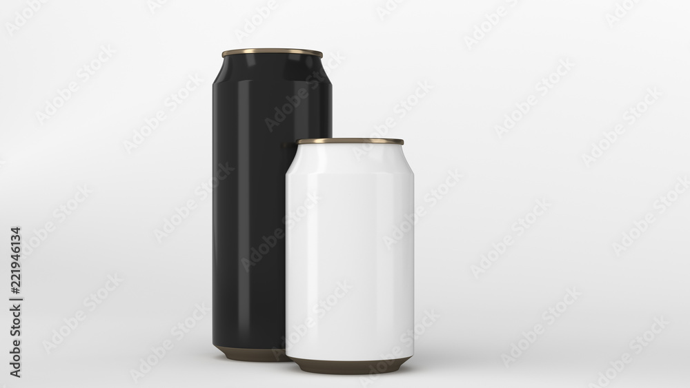 Big black and small white gold soda cans mockup Big black and small white gold soda cans mockup