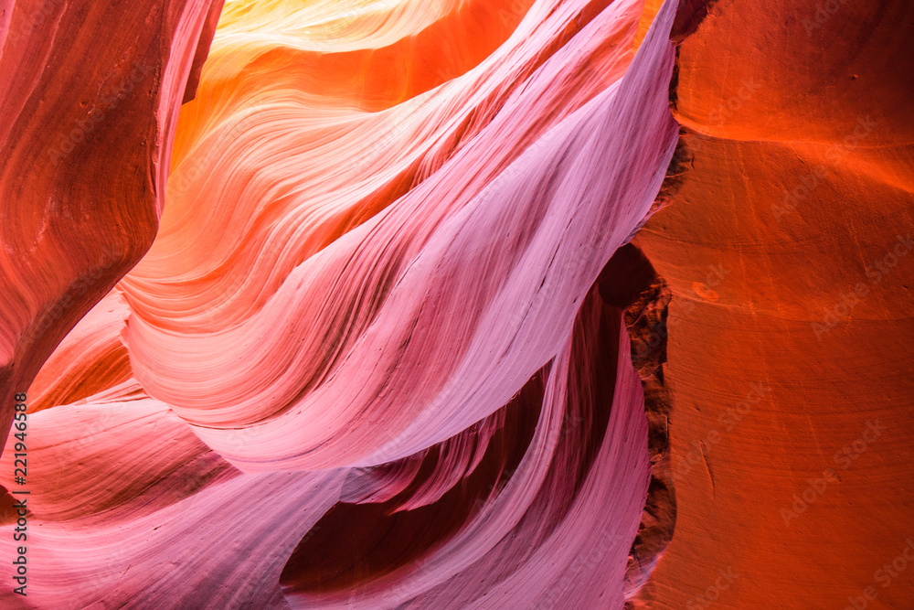 Obraz premium Beautiful view of Antelope Canyon sandstone formations in famous Navajo Tribal national park near Page, Arizona, USA