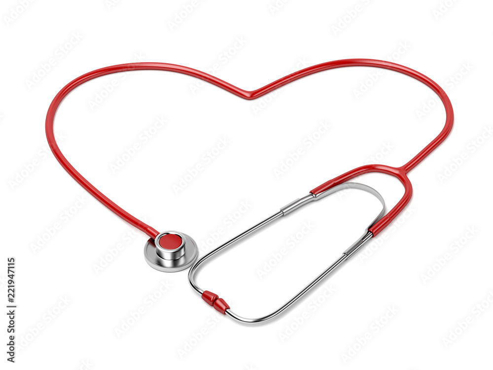 Red stethoscope in shape of heart Red stethoscope in shape of heart