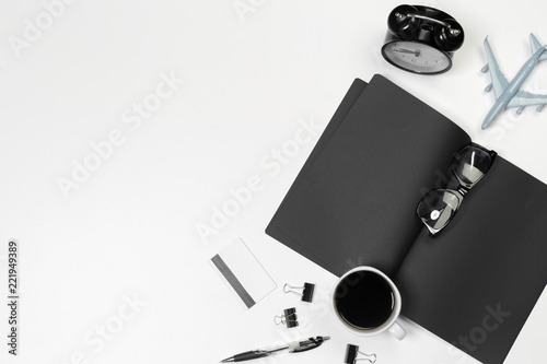 Blank office desk background with copy space for your text. Top view.
