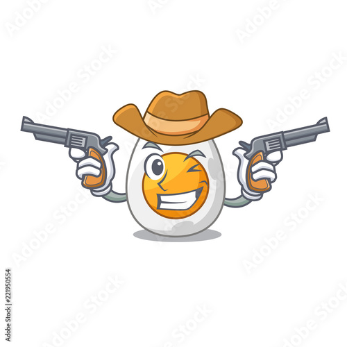 Cowboy cartoon boiled egg sliced for breakfast