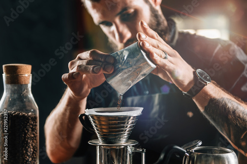 Photos Barista Making Kalita Drip Brew Coffee