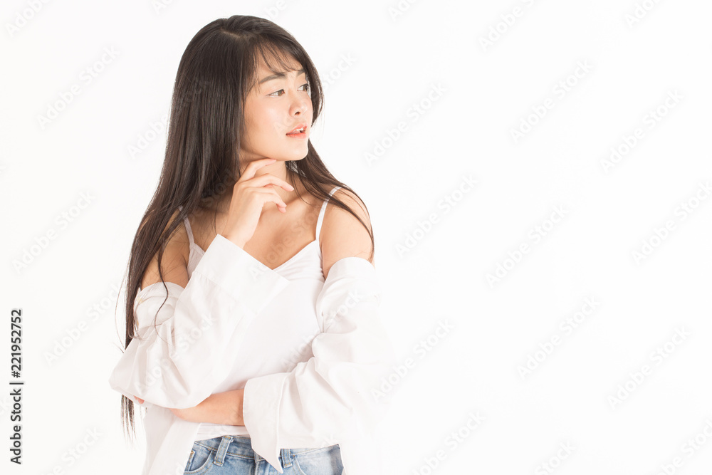 Beautiful Attractive Charming Asian young woman smile with white teeth and touching soft cheek feeling so happiness and cheerful,isolated on white background,Beauty Concept Beautiful Attractive Charming Asian young woman smile with white teeth and touching soft cheek feeling so happiness and cheerful,isolated on white background,Beauty Concept