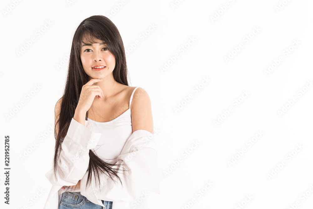 Beautiful Attractive Charming Asian young woman smile with white teeth and touching soft cheek feeling so happiness and cheerful,isolated on white background,Beauty Concept Beautiful Attractive Charming Asian young woman smile with white teeth and touching soft cheek feeling so happiness and cheerful,isolated on white background,Beauty Concept